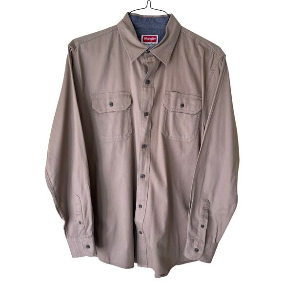 Wrangler Men’s M Comfort Flex Utility Shirt Tan Stretch Cotton Workwear Western - Picture 5 of 11